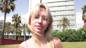 Blonde Sasha Rose opens asshole to get it shagged outdoors