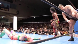 Asian female wrestler gets fucked hard on the stage