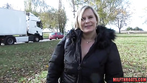 Big boobs MILF outdoor with male milk in mouth