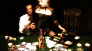 Three poker players put a brunette on table to fuck her