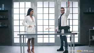 Red lingerie ebony assistant Jenna J Foxx fucks a power tool