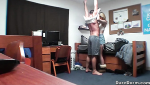 Dude sets the camera and films hot blonde blowjobbing his dick