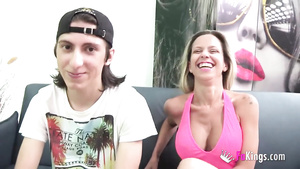 Busty blonde lady opens three holes to please dude