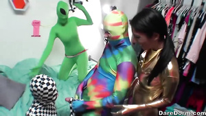 Awesome sexy chicks in mascara suits are sucking big dicks and fucking