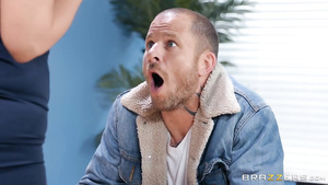 Stern teacher with big natural tits fucks a guy in detention