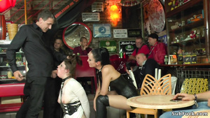 Mistress makes her slave double penetration fornicate in public