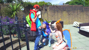 Busty Porn stars share one guy at a crazy 3on1 costume sex party