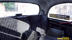 UK redhead teen gets naked and fucked in the fake taxi cab.