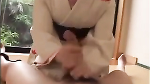 Asian Japanese Geisha Giving An Happy End To Guy