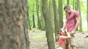 Teen Amy Red sucks a dick and takes a pounding in the woods