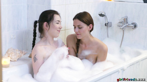 Soapy lesbian sex with hot teens Daphne Angel & Kira Zen