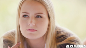 Hot blonde college girl Lily Rader sucking off and riding big penis