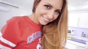 Slender Italian babe in cute socks pleasuring Ian in the kitchen