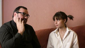 Pigtail teeny sexy girl Julia pleases older fat guy in POV