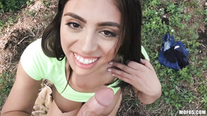 Horny chick Ella Knox pleasuring lucky guy in the backyard