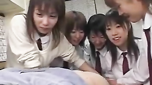 The Japanese schoolgirls give it to the teacher up the rump