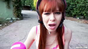 Lad invites ginger cutie in pink inside to fuck her cunt