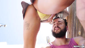 Horny lovers satisfy sex fantasies on a hot day outdoors