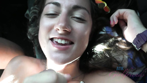 You nail Lily in the car and spunk on her face