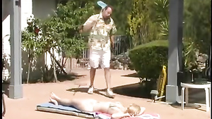 A pool guy fucks hot blonde and blows his cum load on her face