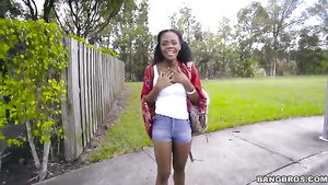 Petite ebony princess fucks with pale dude in his van