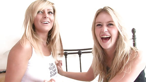 Horny 19 yo cute blondes shows their big natural boobs on camera