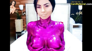 Cam Girl Nake In Purple Body Paint With Nice Titties