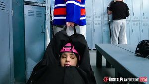 Dark-haired sweetie becomes a hot part of hockey team