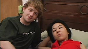 Hairy Asian amateur copulated by her white boyfriend