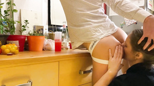 Coition on Kitchen Table - Intense Rimjob and Blowing Cock