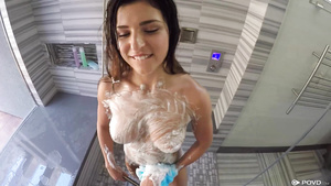 Mind-Blowing Young Soapy Boobs Of Yammy Brunette In Shower