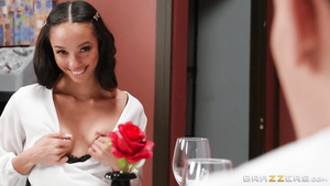 Romantic dinner ends with an interracial threesome on table