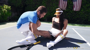 Teen Gina has her hairy cunt and ass fucked by a big dicked tennis player