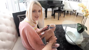 Lad treats blonde with coffee and her ass with a deep fuck
