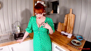 Wife redhead Red XXX fingers herself in the kitchen
