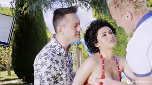 Stacy Bloom breasty lady outdoor threesome sex