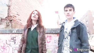 Slim ginger babe cleans dick after a furious sex ride