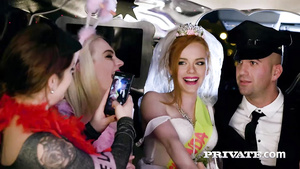 Bride and her girlfriends through orgy in limousine