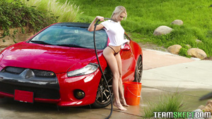 Amber Chase bends skinny blonde and hotly licks her ass and fingers pussy