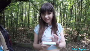 Some stranger with a video camera fucks a 18 y.o. sweet teen in the woods