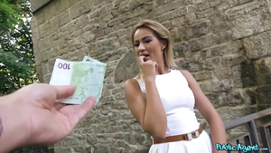 Leggy babe shows her pussy close-up and is fucked on-camera