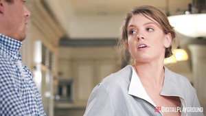 Young maid Giselle Palmer gets fucked hard on the couch