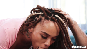 A bitch with dreadlocks is nailed hard through her torn jeans