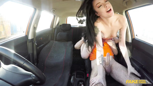 Frisky British chick with small cans gets pounded in the car