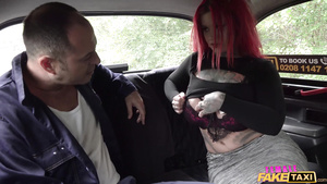 Pink-haired taxi driver with big boobs gets fucked hard outdoors