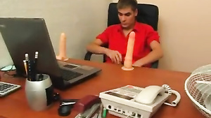 Brunette with big boobs Emilia enjoy fucking in the office with two fuckers