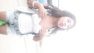 Cute busty brunette teen outdoors solo recorded on mobile