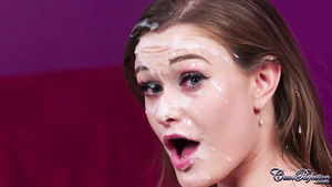 Gorgeous MILF Honour May serves cock and gets facial