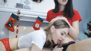 Chick and Tranny Enjoy the Holidays by Sucking and Fuck