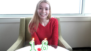 Very petite blondie has just turned 18 and is making her